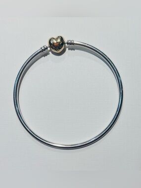 Pandora two-Tone Heart Clasp Bangle Bracelet - Silver and 14kt solid Gold